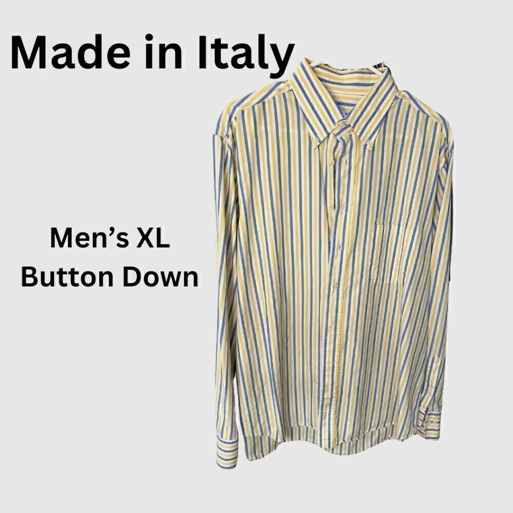EUC. Men's XL Striped Button Down with Front Pocket Italian